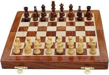 CLASSIC WOOD CARVER Handmade Wooden Folding Chess Board Game Set with Game Pieces Storage Slots - 8 INCH