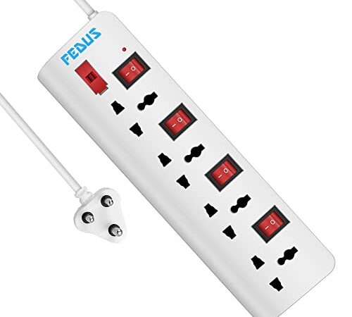 FEDUS 5 Meter 16.4 Feet Long Switch Board Extension, Pack 1 Extension Boards with Switch,Extension Board with Long Wire, Extension Board for Computer, Surge Protectors Spike Buster, Switch Board