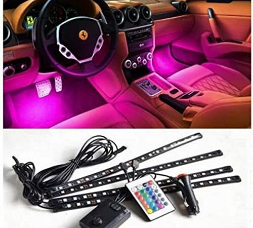 GoMechanic Atmosphere Lights ,12x4 Car LED Strip Light, 48 LED DC 12V Multicolour Interior Light LED Under Dash Lighting Kit with Sound Active Function and Wireless Remote Control Car Fancy Light