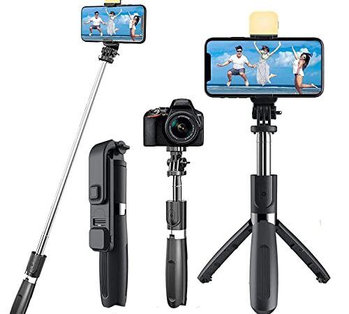 HB PLUS Selfie Stick, Extendable Selfie Stick with Wireless Remote and Tripod Stand, Portable, Lightweight, Compatible with All Smartphone and Mobile (Black Color)