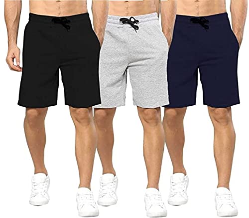 Men's Regular Shorts (woreon_Black, Navy And Grey_2XL)