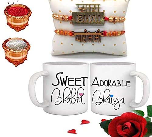 ONE STEP Rakhi for Brother-Bhabhi with Gift- Premium Rakhi with Coffee Mug and Roli Chawal - Rakhi Gift for Brother