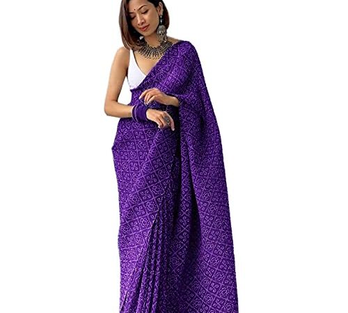 Shiv Textiles Women's Pure Georgette Saree With Blouse Piece (CRUSH-PURPLE_Purple)