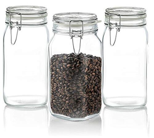 STAR WORK 1.5 Liters Mason Glass Jars with Buckle Lids Airtight Kitchen Container Set- 1500 ml, Pack of 3 Bottles