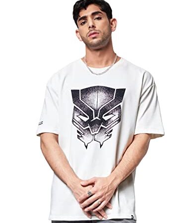 The Souled Store Men Official Black Panther: T'Challa's Clan White Printed Oversized T-Shirts