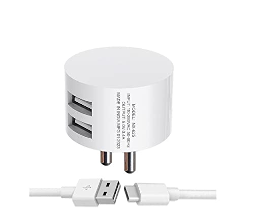 20W 3.4A Quick Charge 2.0 Dual Slot Usb Wall Fast Charger For Cellular Phones For OnePlus 7 Pro 5G , OnePlus7 Pro Charger Original Adapter Wall Charger | Mobile Charger | Fast Charger | Android Charger with 1 Meter USB Type C Charging Data Cable (3.4 Amp, NK2, White)