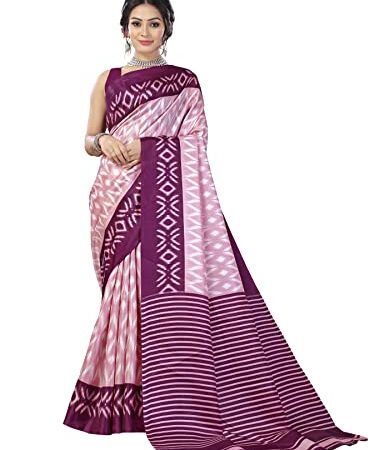 Bee M Pee Designer Women's Khadi Cotton Printed Saree with Blouse Piece (Cotton 1007 ZIG ZAG Wine SARI)