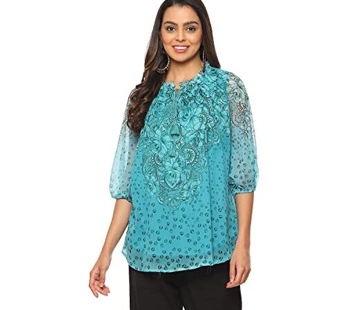 BIBA Women's Poly Chiffon Straight Kurti (Summer P19240_Blue