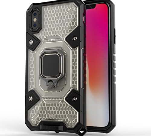 Glaslux iPhone X/XS Hybrid Shockproof Case | Rotating Ring Holder & Kickstand in-Built | Bumper Back Cover for iPhone X/XS (Black)