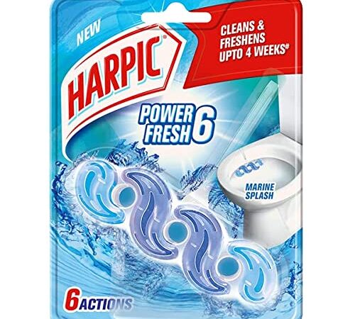 Harpic Power Fresh 6 Toilet Cleaner Rim Block, Marine Splash - 35 g | Toilet flush cleaner blocks