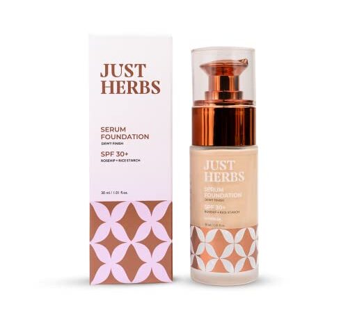 Just Herbs Serum Foundation For Face Makeup With SPF30+ Dewy Finish Full Coverage Waterproof, Sweatproof Foundation For All Skin Types (Vanilla)