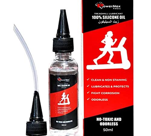 PowerMax Fitness Multi-Purpose PMS-50 (50ml Silicone Oil Bottle) 100% Pure Silicone Treadmill Lubricant, Full Belt Width Lubrication, No Odor & No Propellants, Nozzle Cap for Easy Application, white