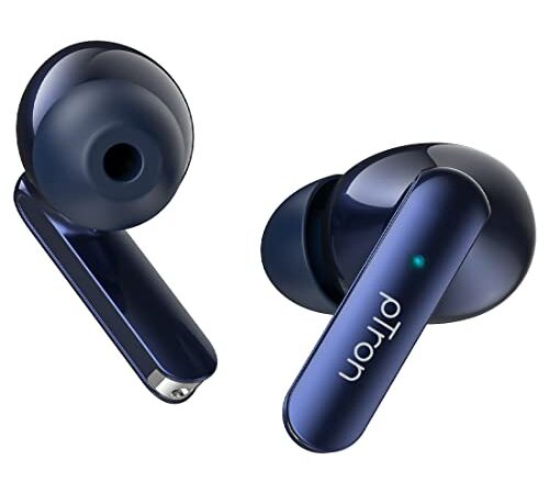 pTron Bassbuds Duo in Ear Earbuds with 32Hrs Total Playtime, Bluetooth 5.1 Wireless, Stereo Audio, Touch Control TWS, with Mic, Type-C Fast Charging, IPX4 & Voice Assistance (Blue)