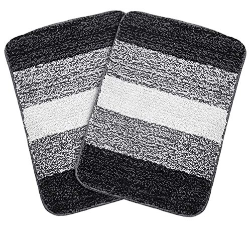 SARAL HOME EASY LIVING Microfiber Striped Anti-Skid Set of 2 Bathmats (Black, 35X50 cm)