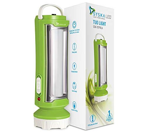 SYSKA Tuo Portable Rechargeable Led Lamp Cum Torch with Upto 4hrs Backup (Green-White) (1)