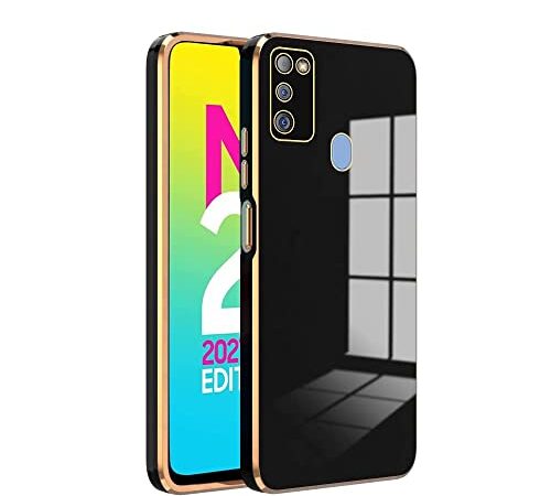 Apurb store for Samsung Galaxy M30S Case Luxury Straight Edge Plating Soft TPU Cover Camera Shockproof Bumper Gold Frame Cover for Samsung Galaxy M30S (Black)