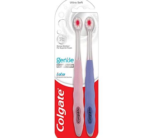 Colgate Gentle UltraFoam Ultra Soft Bristles Manual Toothbrush for adults, 2 Pcs, Soft Bristles for Superior Clean, Multicolor