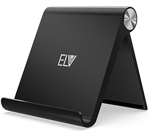 Elv Foldable, Portable, Tablet/Phone Stand. Compatible Phone Holder for iPhone, Android, Samsung, OnePlus, Xiaomi, Oppo, Vivo, Asus. Perfect for Bed,Office, Home,Gift and Desktop (Black)