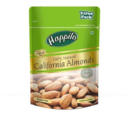 Happilo 100% Natural Premium California Dried Almonds 500g Pack Pouch | Premium Badam Giri | High in Fiber & Boost Immunity | Real Nuts | Gluten Free