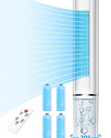 HIFRESH Portable Air Cooler for Home, 4.1L Cooling Tower Fan w/ 12H Timer, 80W Low Power Consumption, 3 Speeds & 4 Modes Swamp Cooler w/ 4 Ice Packs & Remote, Evaporative Air Cooler for Bedroom Office