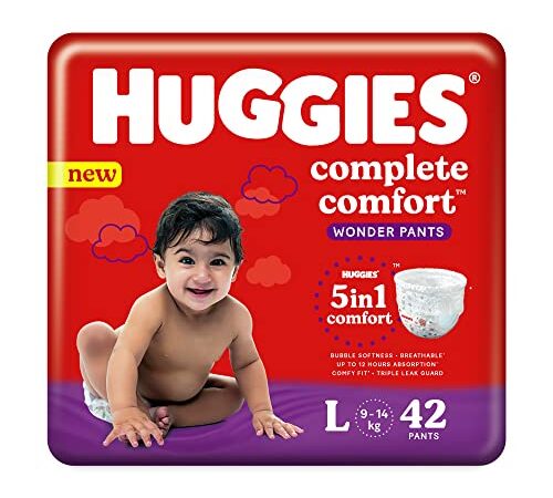 Huggies Complete Comfort Wonder Pants,Large (L) Size Baby Diaper Pants,(42 count)(9-14 Kg) with 5 in 1 Comfort