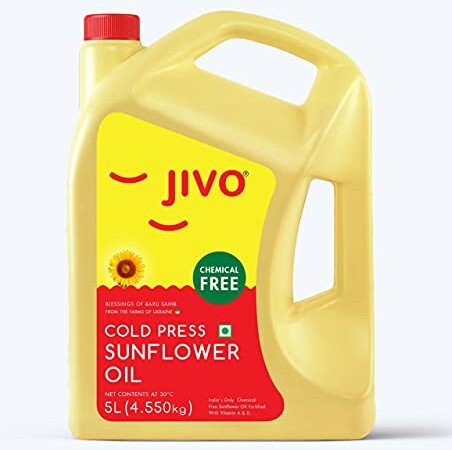 Jivo Cold Pressed Chemical Free Sunflower Oil 5 Litre |For Roasting, Frying, Baking All type of Cuisines|