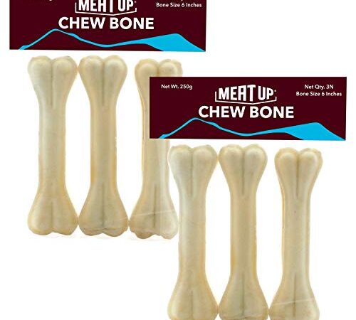 Meat Up Pressed Dog Chew Bones For All Life Stages, Chicken Flavor, 6 inches - Pack of 3 Bones (Buy 1 Get 1 Free)