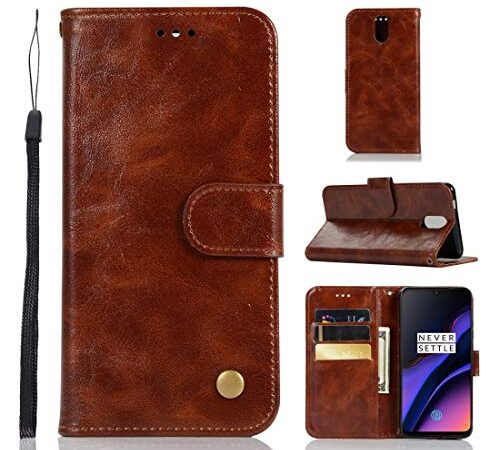 Mobile Phone Protection Cases for OnePlus 6T Retro Copper Buckle Crazy Horse Horizontal Flip PU Leather Case with Holder & Card Slots & Wallet & Lanyard