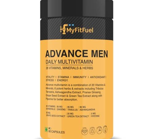 MyFitFuel Men Advance Daily Multivitamin (26 Vitamins, Minerals, Herbs, Extracts & Piperine 95%), 60 Capsules