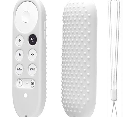 Oboe Silicone Full Wrap Remote Case Compatible with Google Chromecast Tv Voice Remote Protective Cover with Lanyard (White)