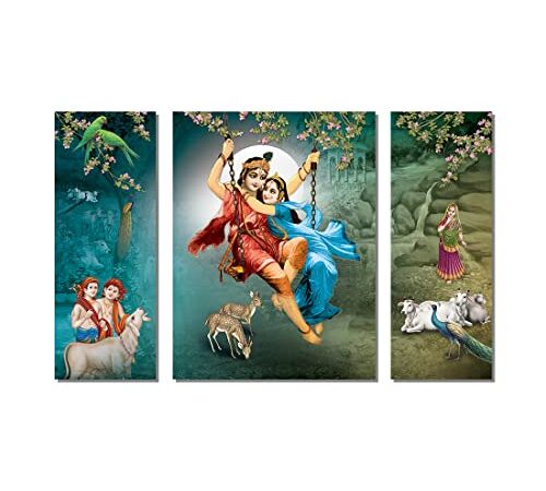 Rangoli New Shree Radha Krishna Ji On The Jhula Painting To Decor Your Living Spaces Digital Reprint 18 Inch X 12 Inch (Multi)