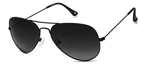 VINCENT CHASE EYEWEAR By Lenskart | Full Rim Aviator Branded Latest and Stylish Sunglasses | Polarized and 100% UV Protected | Men & Women | Medium | VC 5158/P (Color:-Black / Grey Lens)-Pack of 1