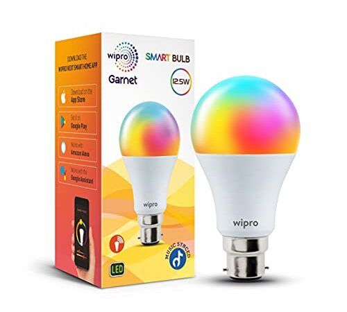 wipro B22D 12.5W Wi-Fi Smart LED Bulb with Music Sync for Amazon Alexa & Google Assistant (Pack of 1, Multicolor)