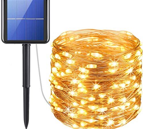 XERGY Solar Fairy String Light Outdoor, 39 Ft 120 LED with 800 mAh Inbuilt Rechargeable Batter IP65 Waterproof 8 Modes Copper Wire