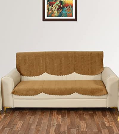 Yellow Weaves 3 Seater Quilted Sofa Cover and Chair Cover, Set of 2 Pieces, Brown, Velvet.