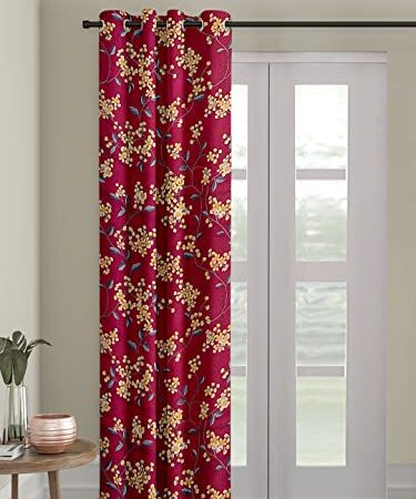Cortina Polyester Printed Curtains | Door - 7 Feet | Pack of 1 | Bedroom Living Room Kids Room | Floral Printed Door Curtain | Maroon