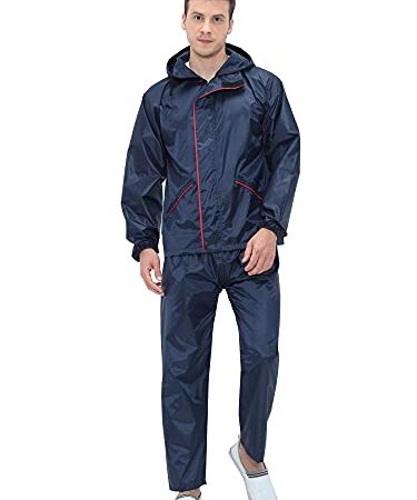 VROJASS Navy Blue Rain Coat for Men 100% Waterproof with Hood_Set of Top and Bottom Packed in a Storage Bag